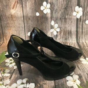 Kelsi Dagger Black Closed-Toed Ankle Strap Heels